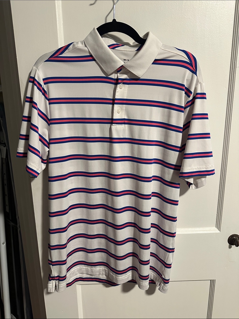 Under Armour White Polo with Blue and Pink Stripes